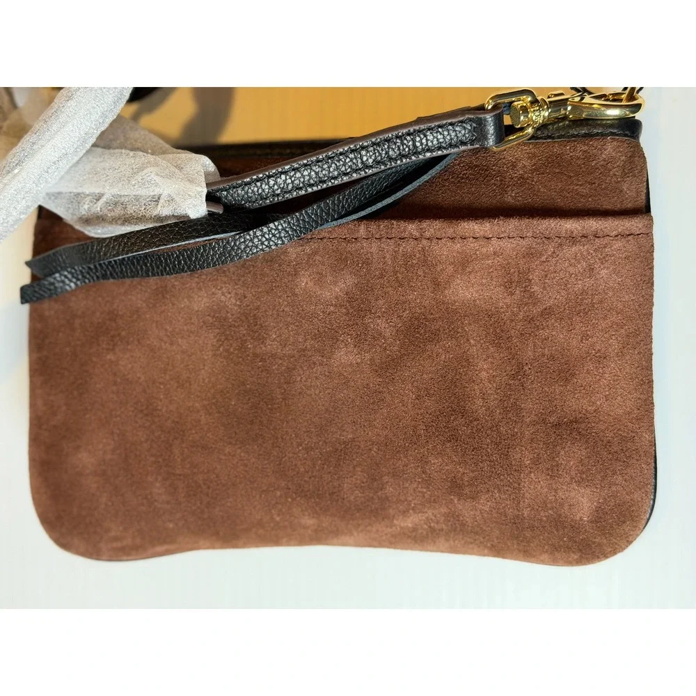 Aimee Kestenberg Bal Harbour Crossbody Brown Suede Leather Gold Hardware Womens